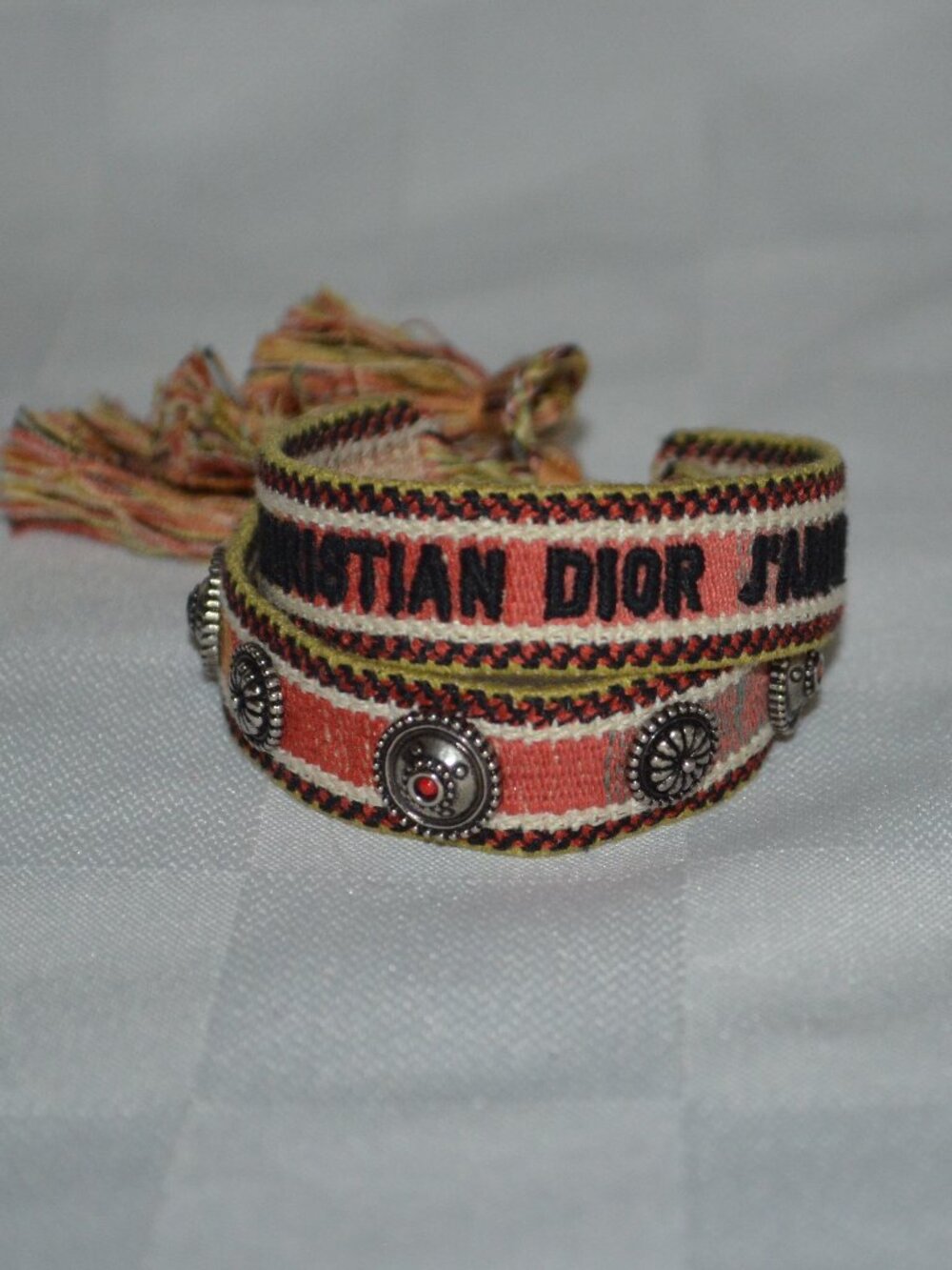 Christian Dior Woven Cotton J'Adior Studded Friendship Wrap Bracelet Set